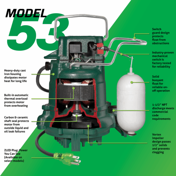 M53 Sump Pump with LED Plug and 9' Cord